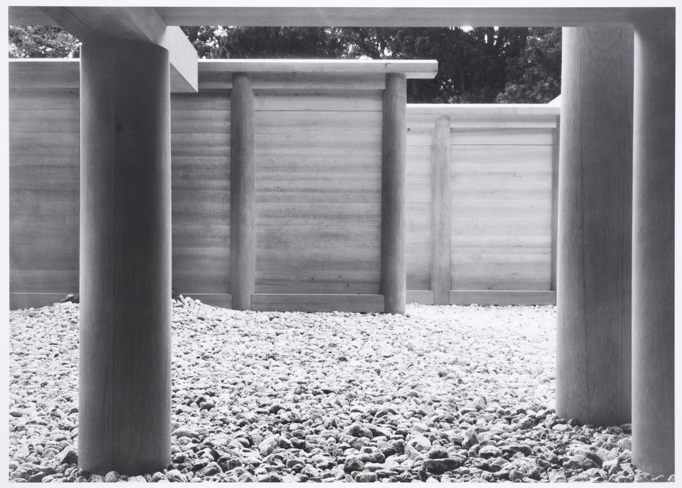 View of the Inugaki [Fence of the Dog], near the Mikeden [Hall of Daily Offering], Geku [Outer Shrine], Ise Daijingu (also known as Ise Jingu [Ise Shrine]), Ise-shi, Japan