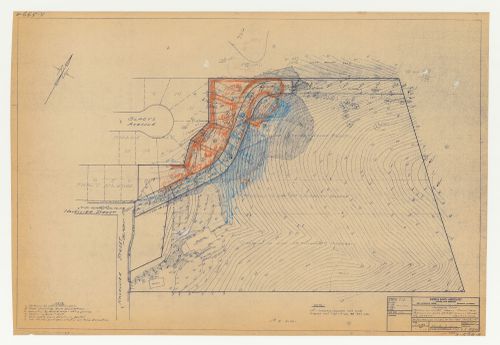 Swedenborg Memorial Chapel, El Cerrito, California: Sketches for lot subdivision and road plan on a contour map of lot 39 and part of lot 40