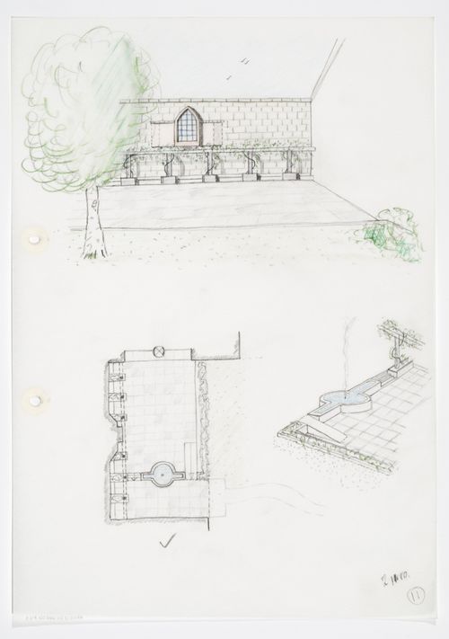 Clore Gallery, London, England: perspective, plan and axonometric