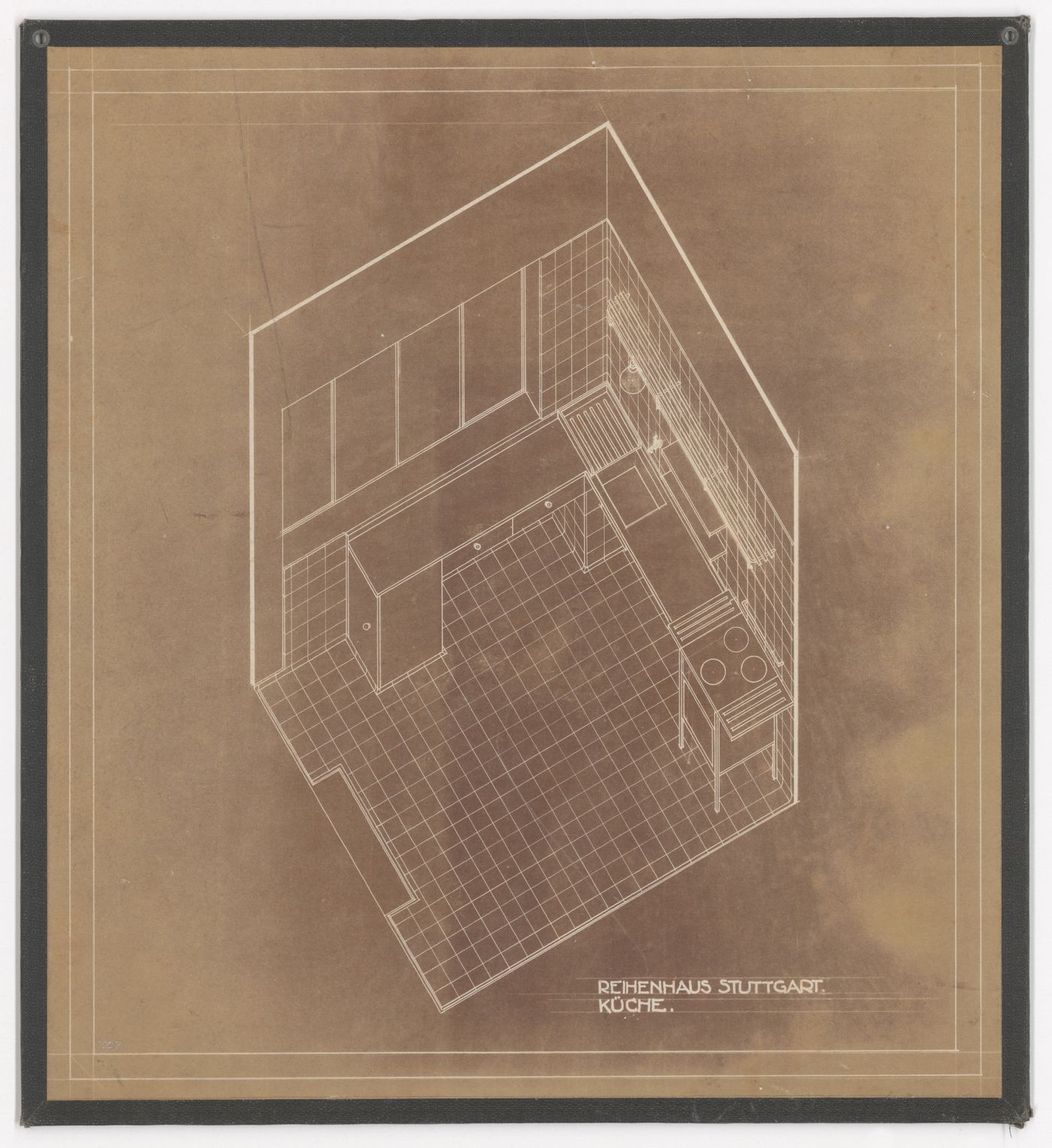 Axonometric for a kitchen for terraced housing, Weissenhofsiedlung, Stuttgart, Germany