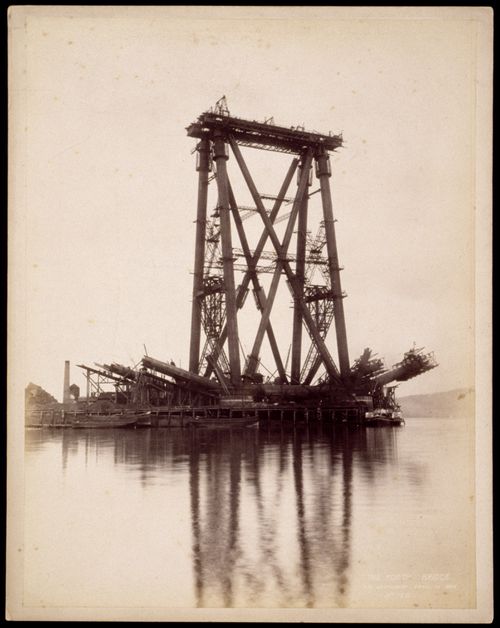 View of the Forth Bridge under construction, Firth of Forth, Scotland