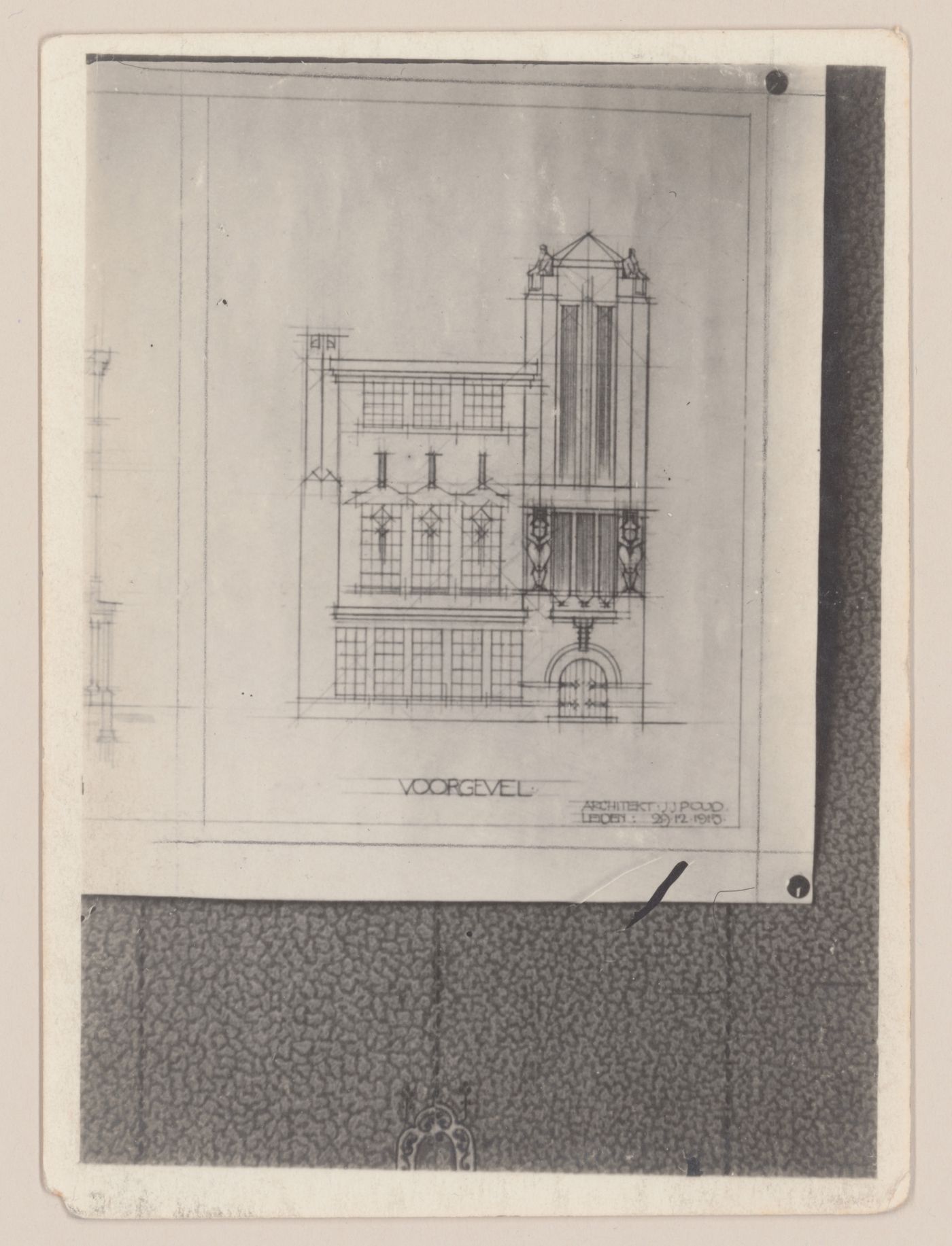 Photograph of an elevation for a convalescent hospital for soldiers, Den Helder, Netherlands