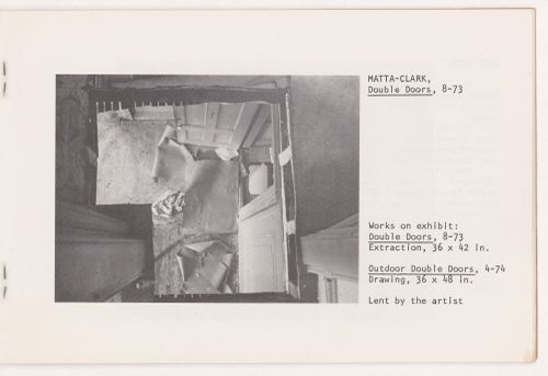 Completion Through Removal, page with a photograph by Matta-Clark in the catalogue QUESTIONS, ANSWERS, second page