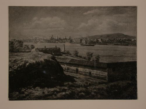 Photograph of a painting of Montréal from Île Ste-Hélène AC with fort in foreground