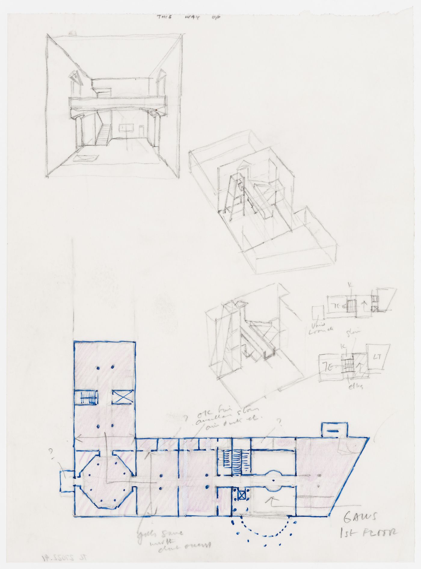 Arthur M. Sackler Museum, Cambridge, Massachusetts: sketch plans and axonometrics