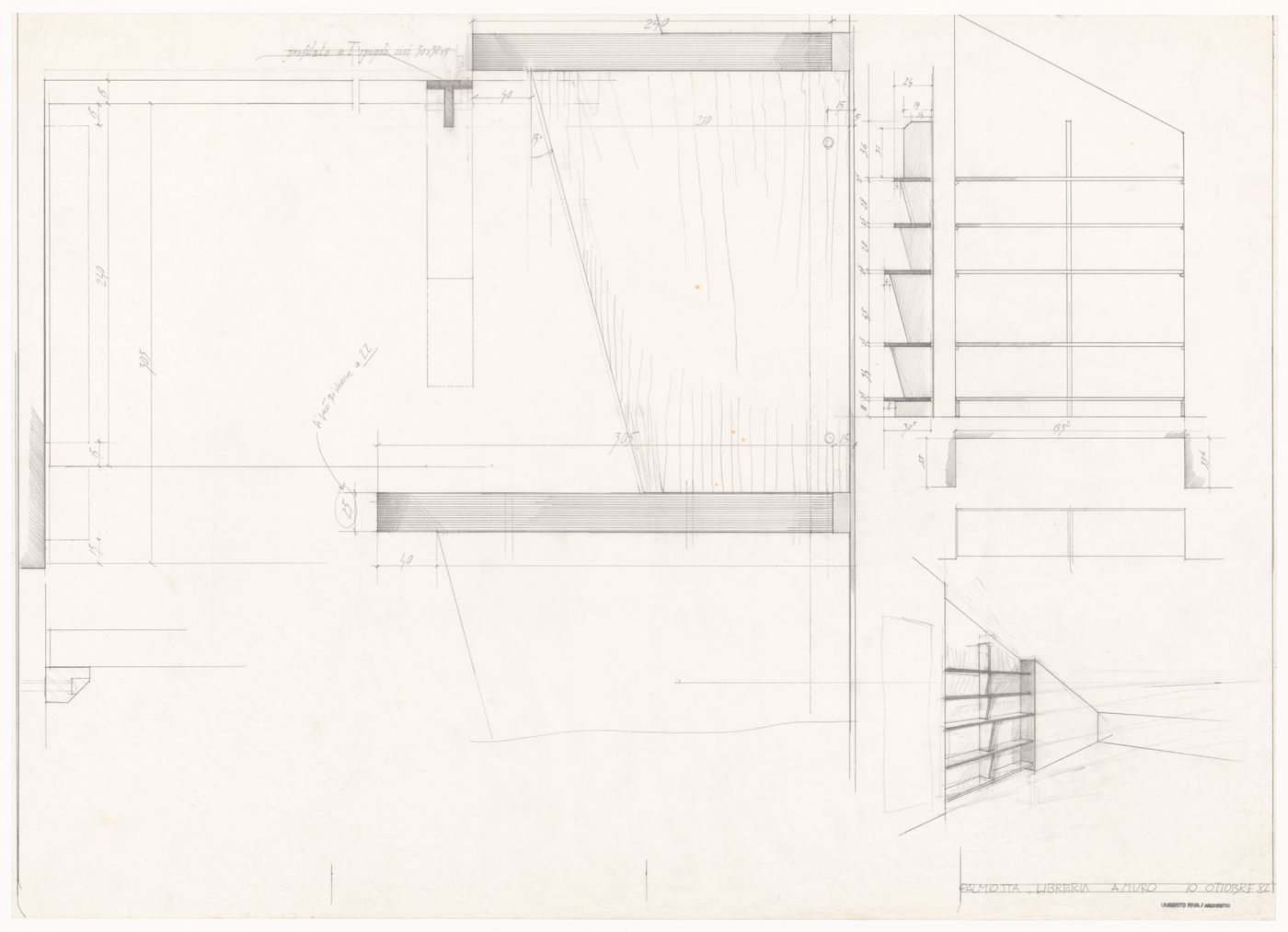 Plans, sections and perspective for Casa Palmiotta, Italy