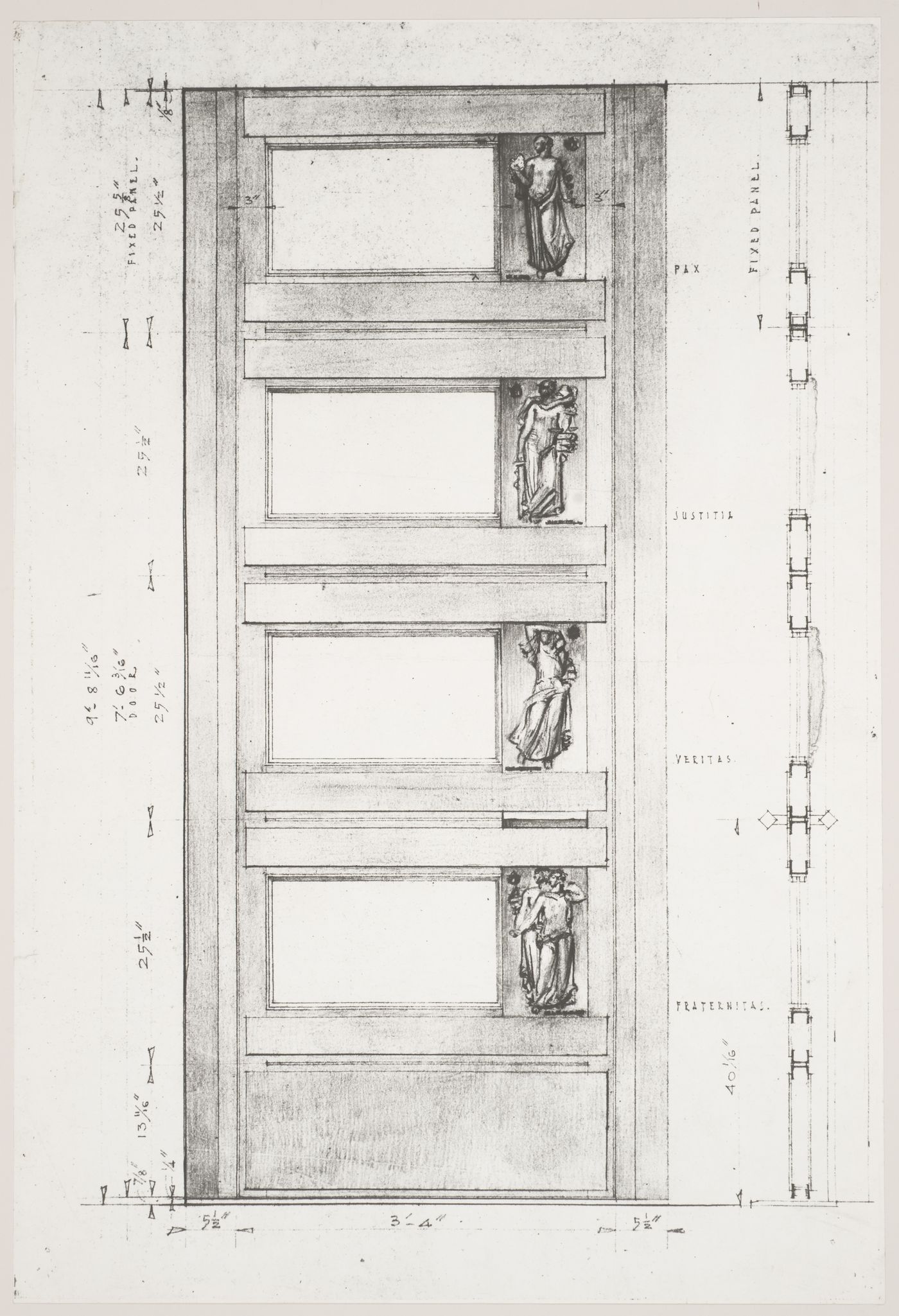 Détails des portes, Palais des Nations-Unies, New York, États-Unis