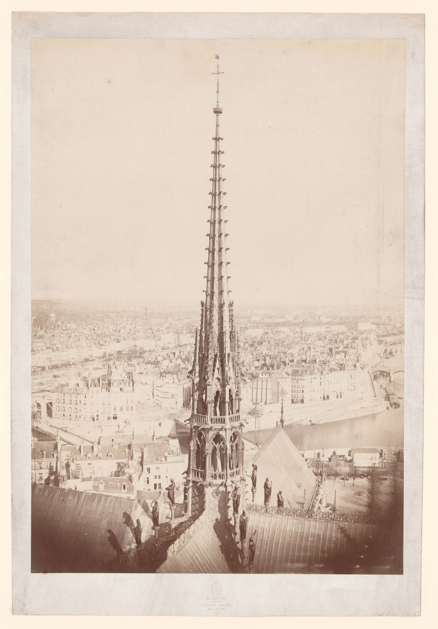 Notre Dame, exterior view from the south of spire over crossign, Paris, France