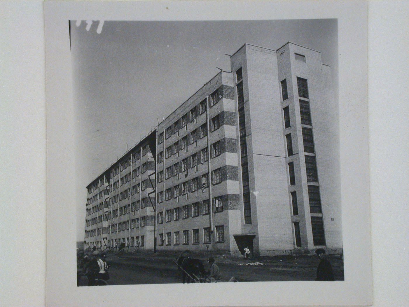 Exterior view of workers' housing, Kharkov Tractor Plant (KhTZ) Settlement, Kharkov, Soviet Union (now in Ukraine)