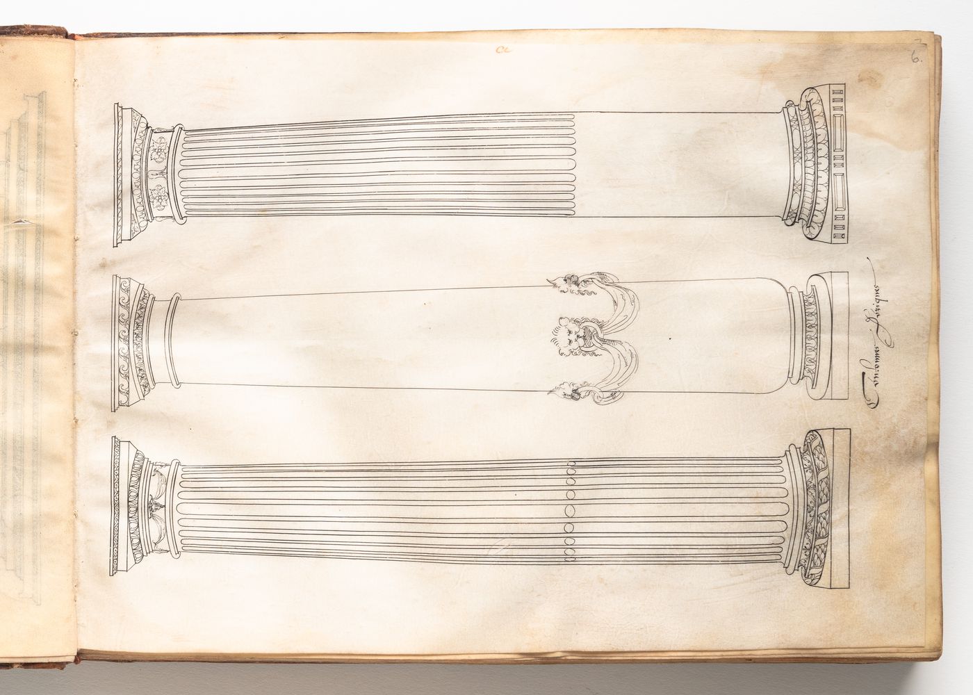 Designs for three Doric columns