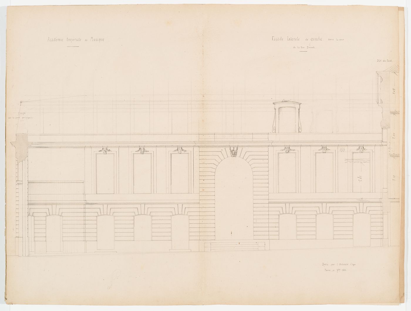 Side elevation of a courtyard façade, Salle Le Peletier