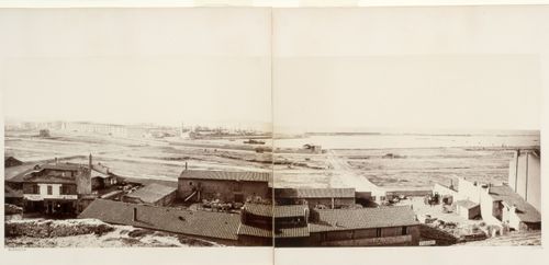 Panoramic view of harbor and group of buildings, Marseille, France