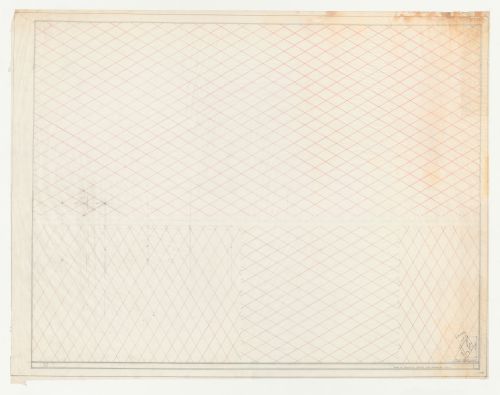 Wayfarers' Chapel, Palos Verdes, California: Unused sheet ruled with guide line for orthographic drawings and measurements for a typical grid unit