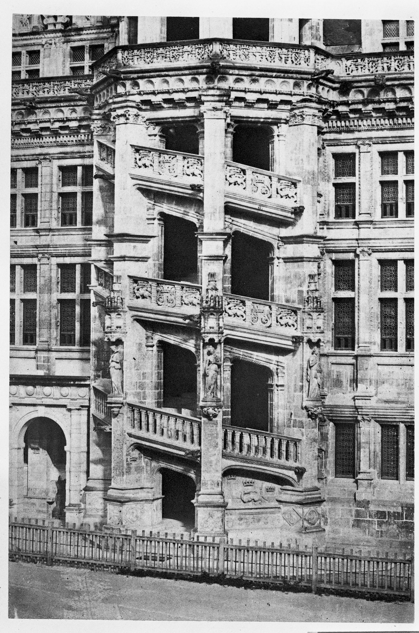 View of the staircase of François I at the Royal Château de Blois, France