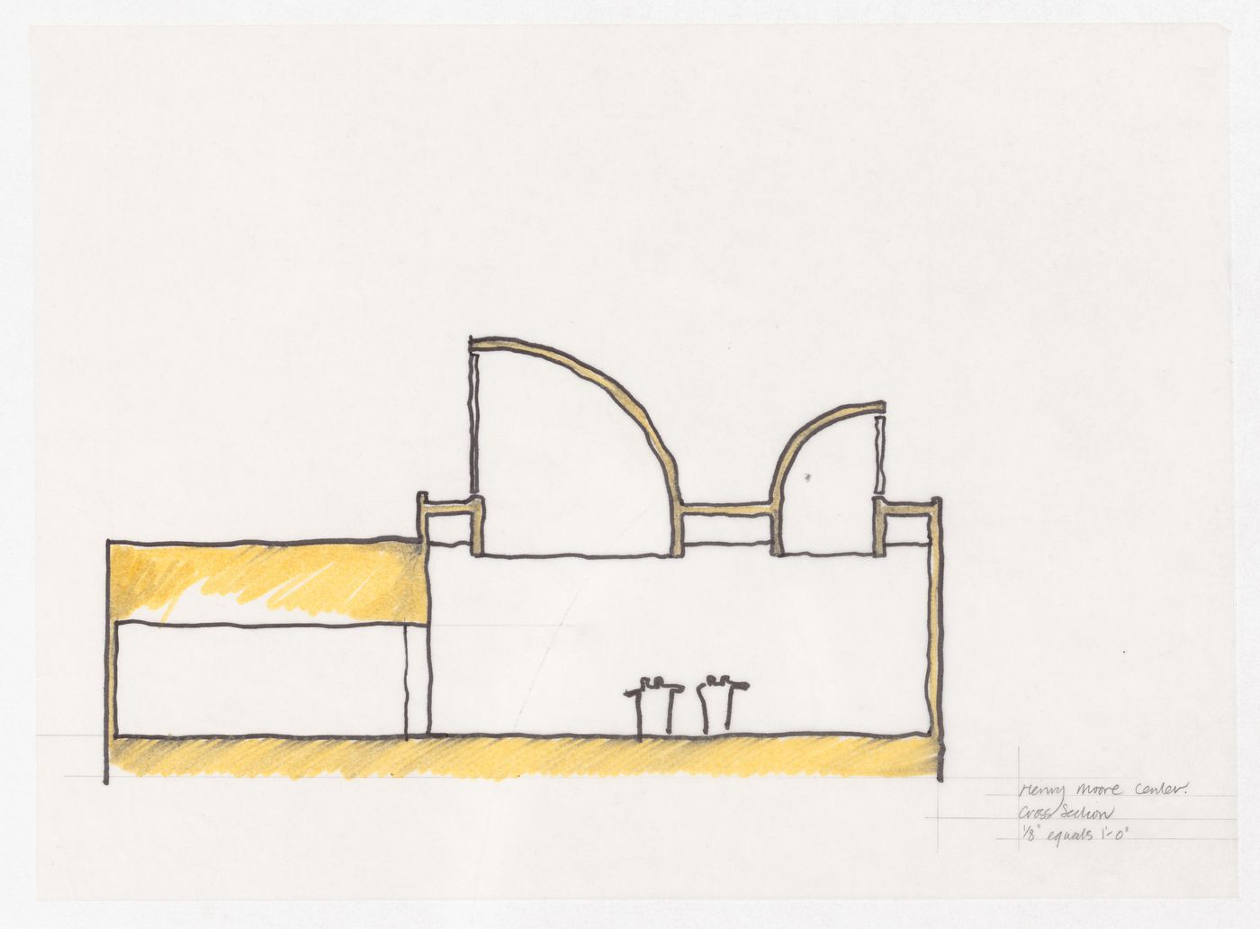 Sketch section for Henry Moore Sculpture Centre, Art Gallery of Ontario, Stage I Expansion, Toronto