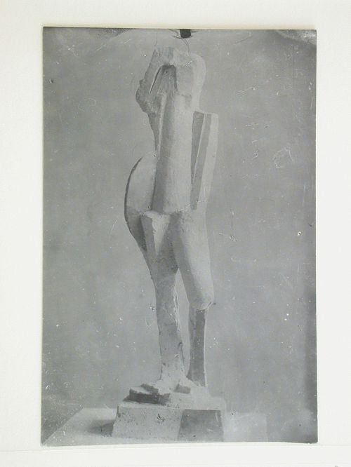 View of a Cubist statue incorporating metal and plaster, Moscow