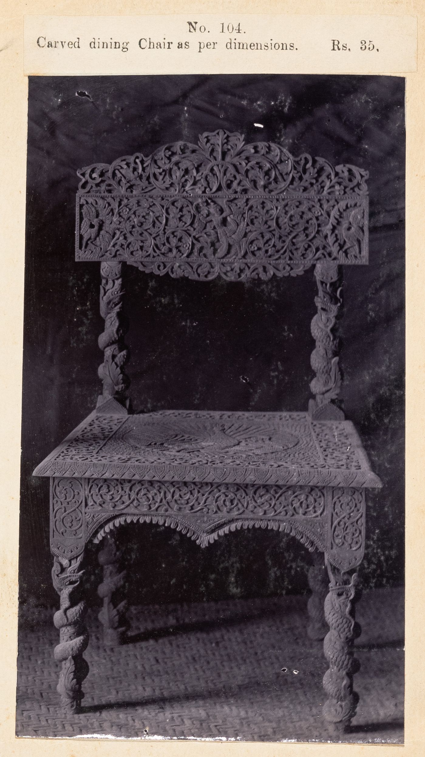 View of a chair, F. Beato Limited, C Road, Mandalay, Burma (now Myanmar)