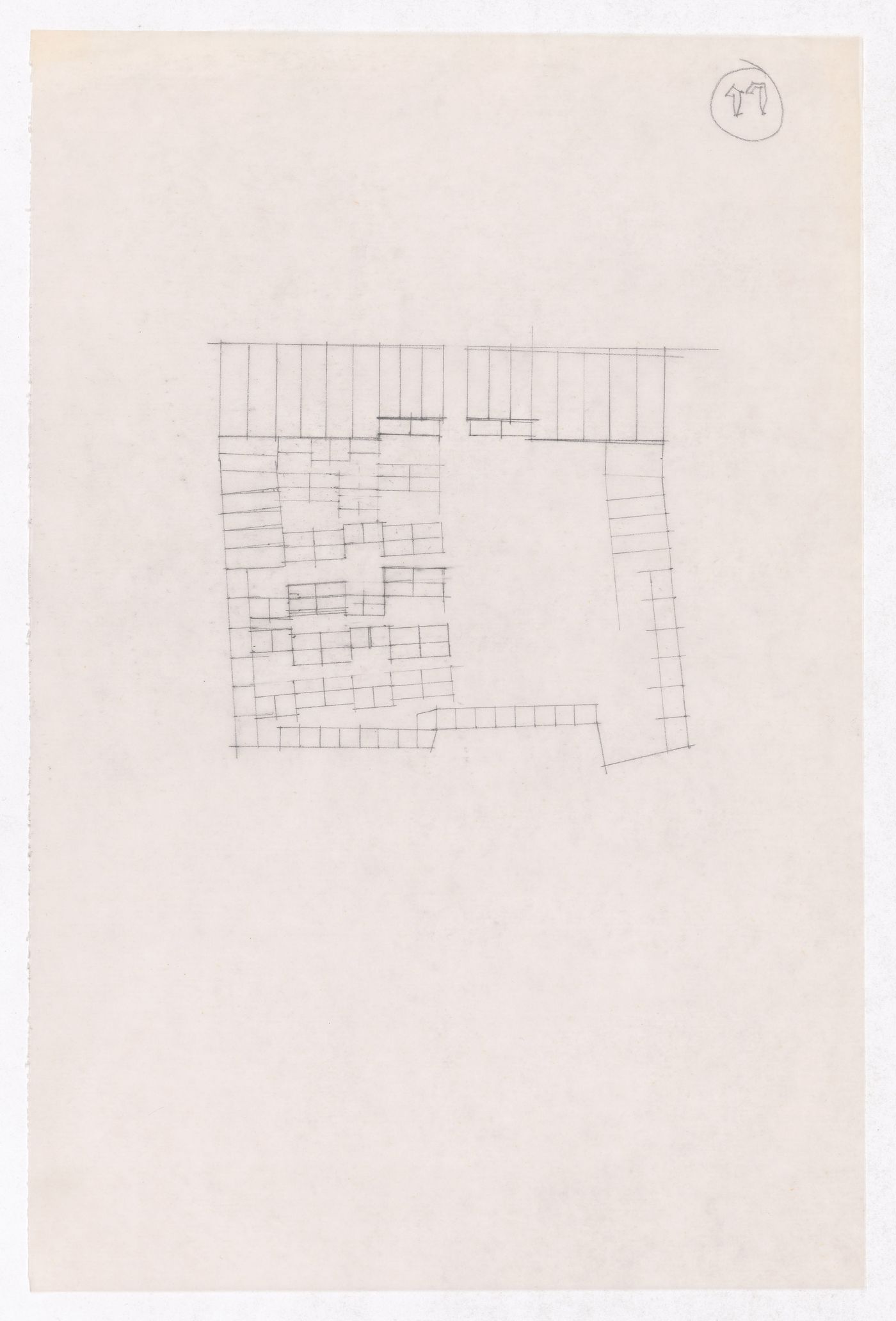 Sketch showing plots layout development for Minimum Cost Housing Group's plot in Aranya township, India, for Aranya Housing Project