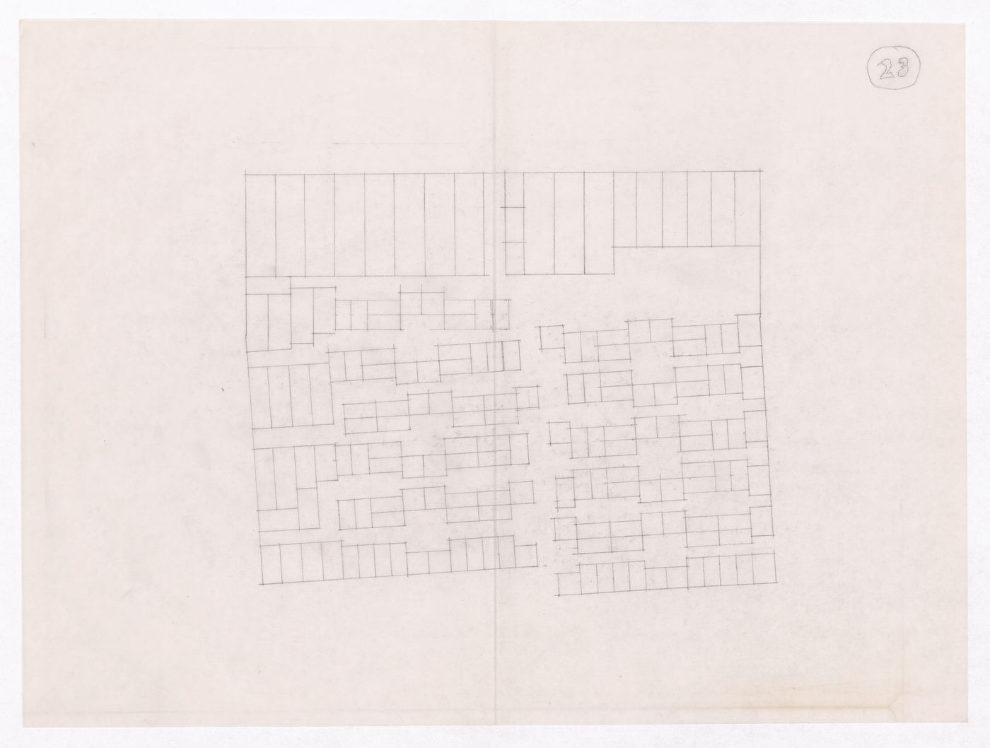 Sketch showing plots layout development for Minimum Cost Housing Group's plot in Aranya township, India, for Aranya Housing Project