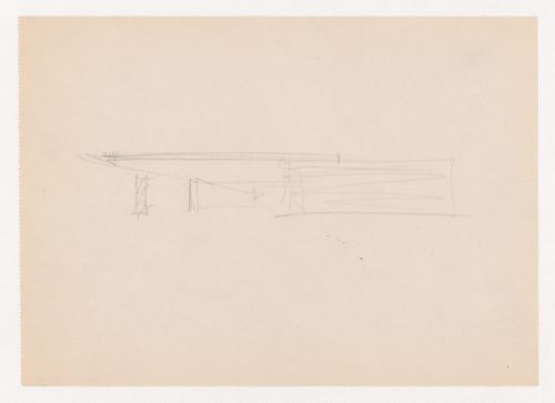 Exterior perspective sketch for Museum for a Small City showing the interior