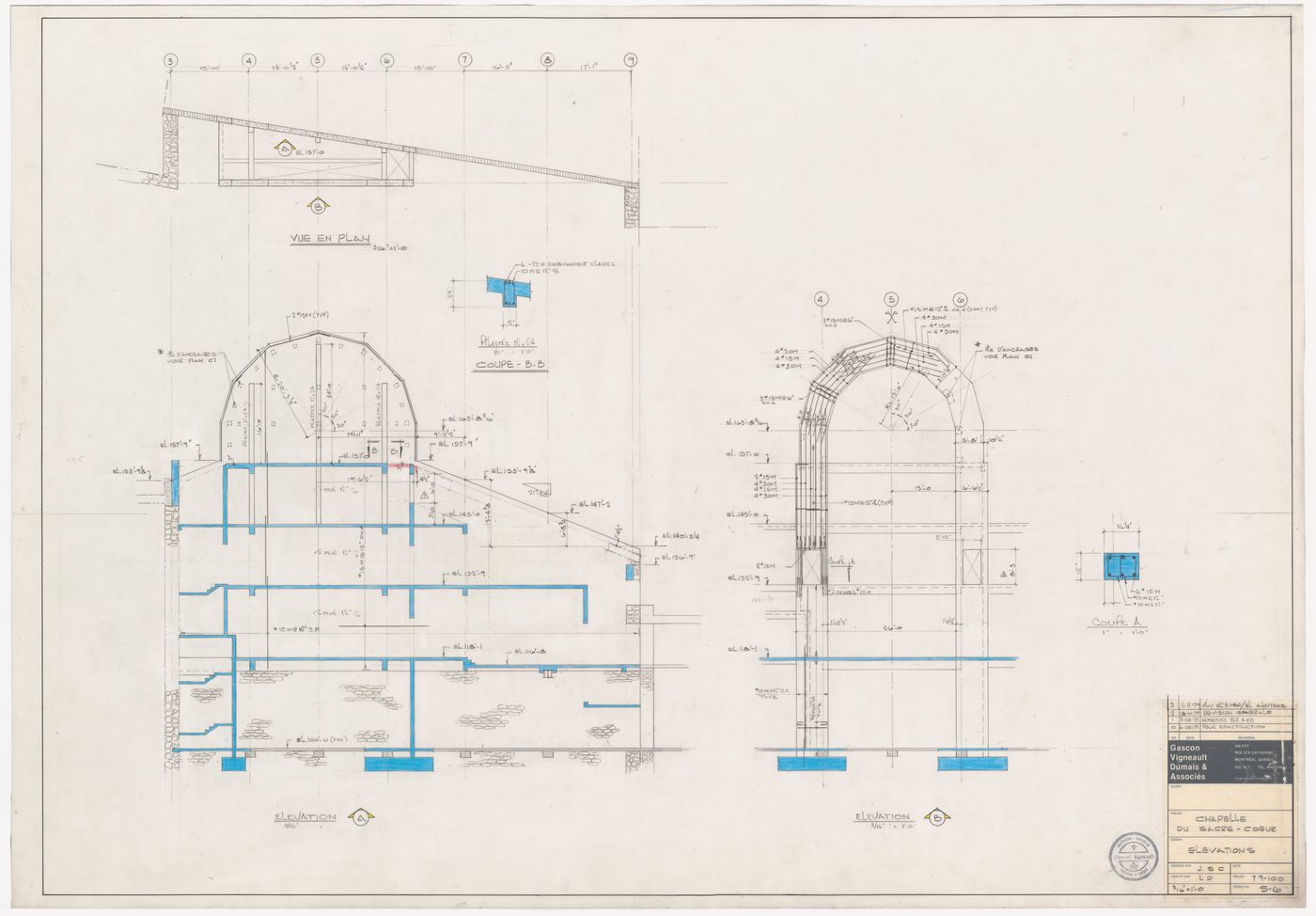 Plan and elevations for the reconstruction of the Chapelle du Sacré-Coeur, Notre-Dame de Montréal