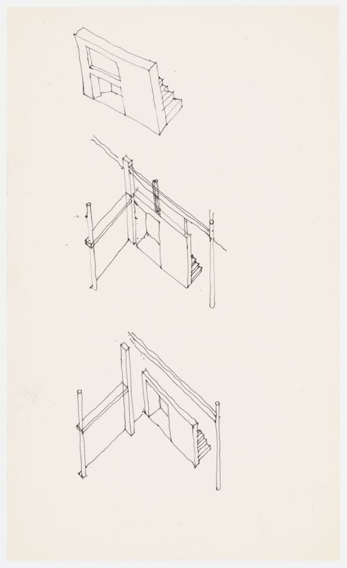 Three perspective views of details for House I (Barenholtz Pavilion), Princeton, New Jersey, United States