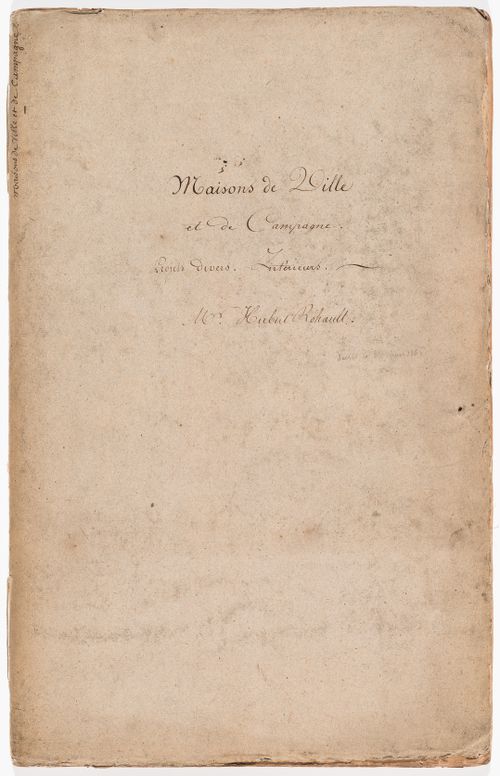 Album of drawings, mostly for French town and country houses, including some drawings for interiors and furniture, and one drawing for the Passage du saumon, Paris