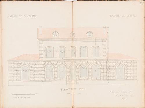 Elevation for the principal façade for a country house for Madame de Lescure, Royan