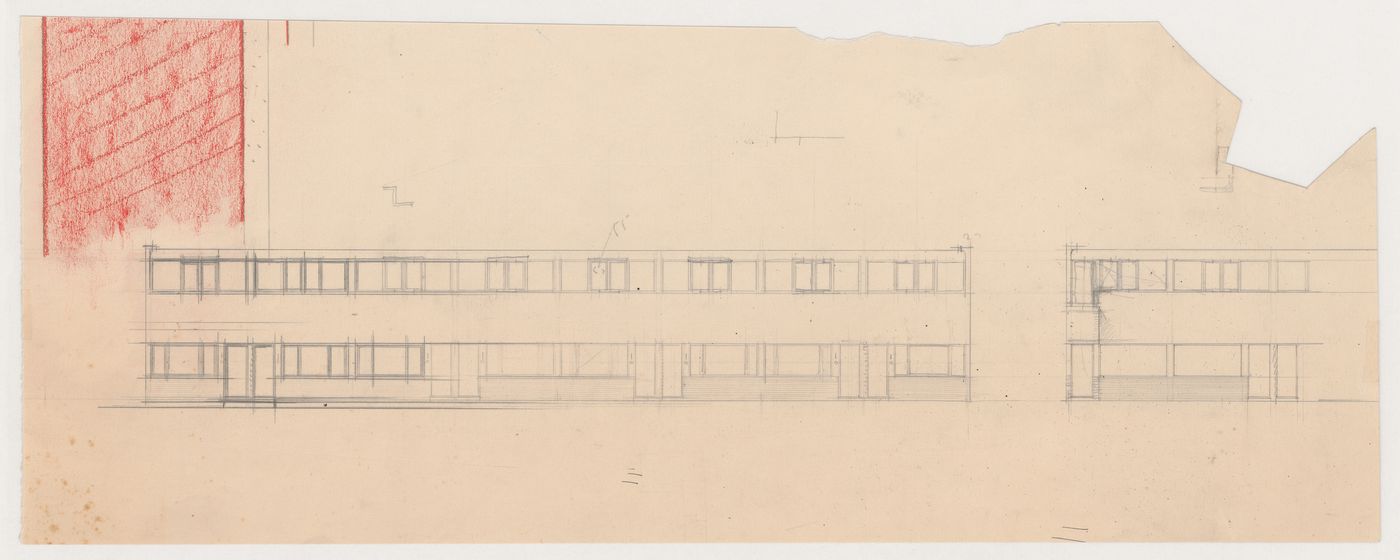 Elevation for windows and detail, possibly for a mullion, for Kiefhoek Housing Estate, Rotterdam, Netherlands