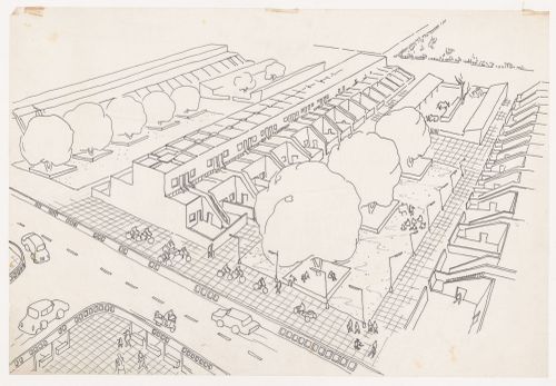 Sketch perspective of housing for Linear City, Chandigarh, India