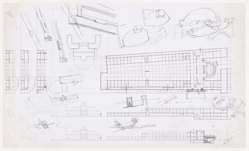 Plan, elevations, sections, and sketch plan and axonometric views for Reitoria da Universidade de Alicante, Alicante, Spain