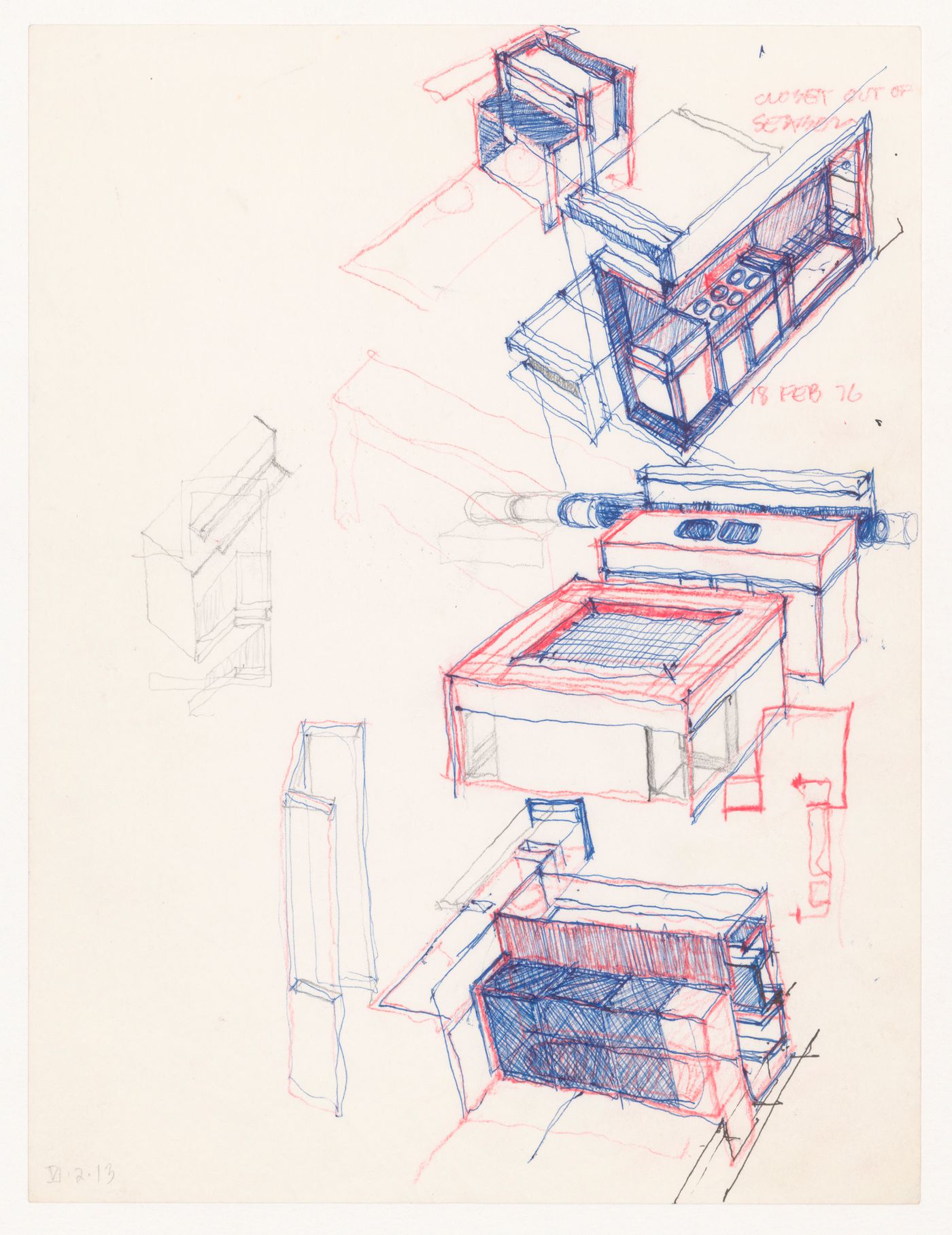 Sketch axonometrics for House VI, Cornwall, Connecticut