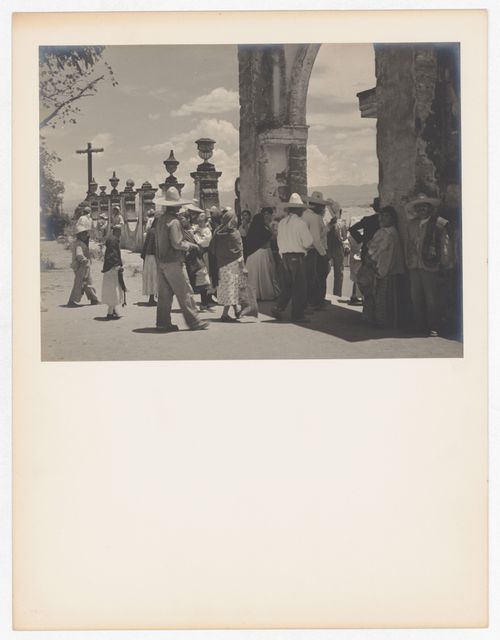 View of people and a gateway, Seminario de San Martín [?], Tepoztlán, Mexico