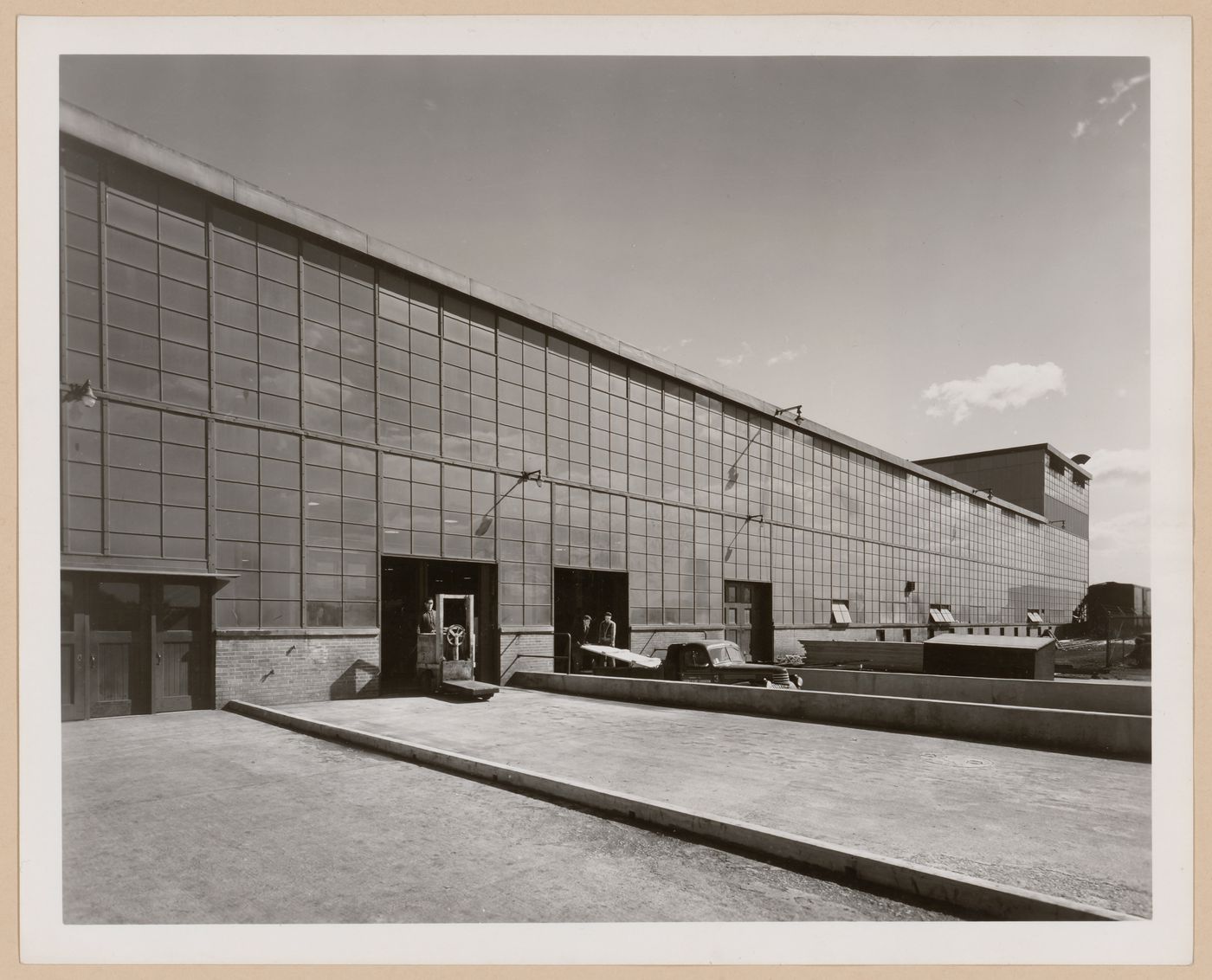View of the south façade of the General Motors Corporation’s Saginaw Malleable Iron Plant, with employees' entrance and door to maintenance and pattern shop, Danville, Illinois, United States