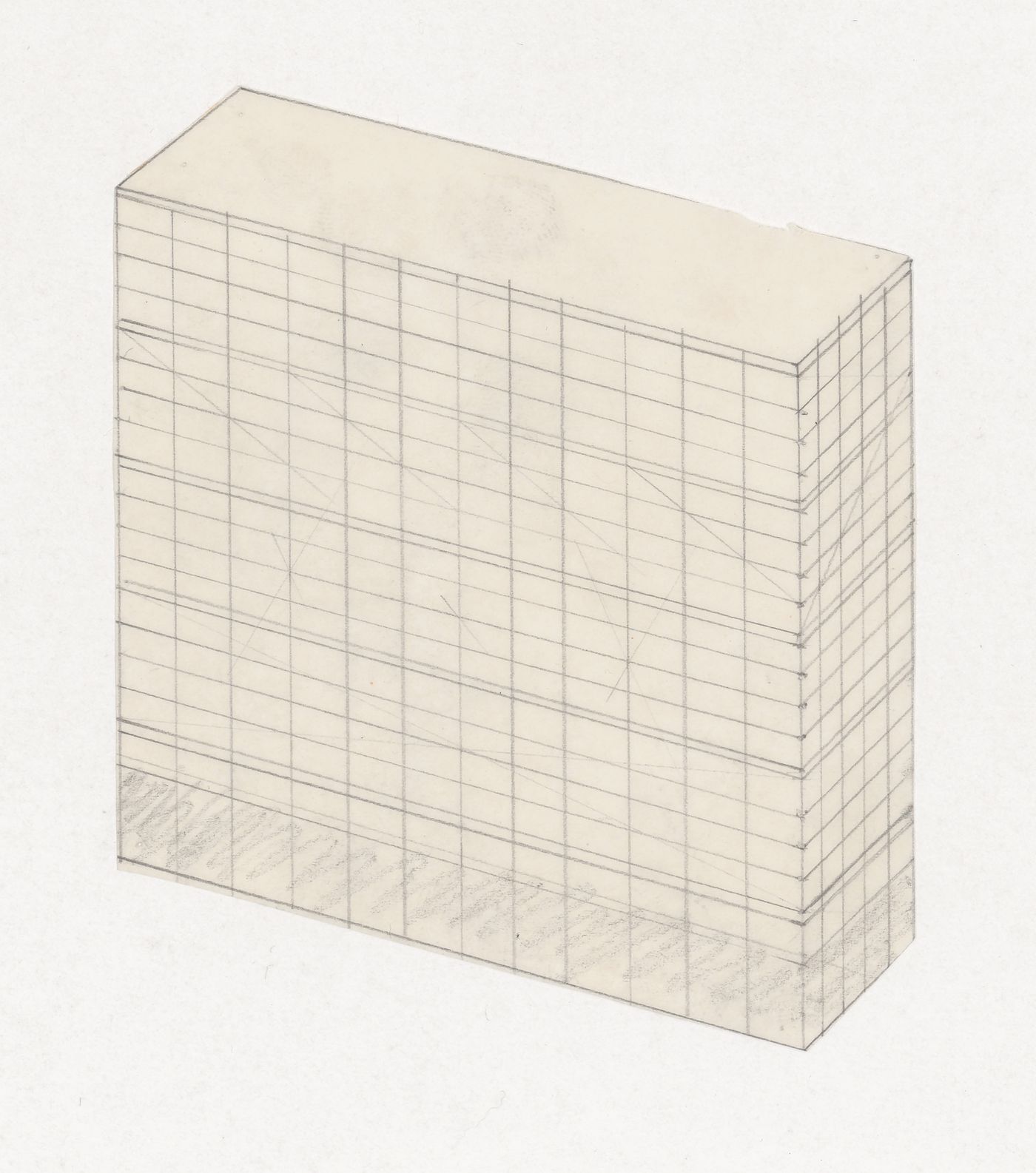 Cut-out axonometric drawing for a glass tower, probably for Illinois Institute of Technology