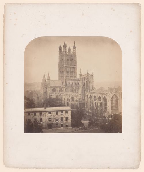 Exterior view of Gloucester Cathedral from the East, 1 semi-detached Lady chapel in the foreground, Gloucester, England