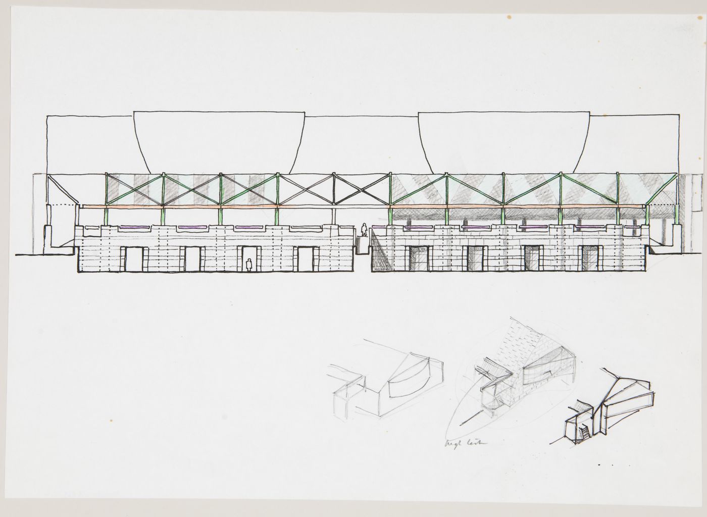 Biblioteca pubblica, Latina, Italy: sectional elevation and sketches