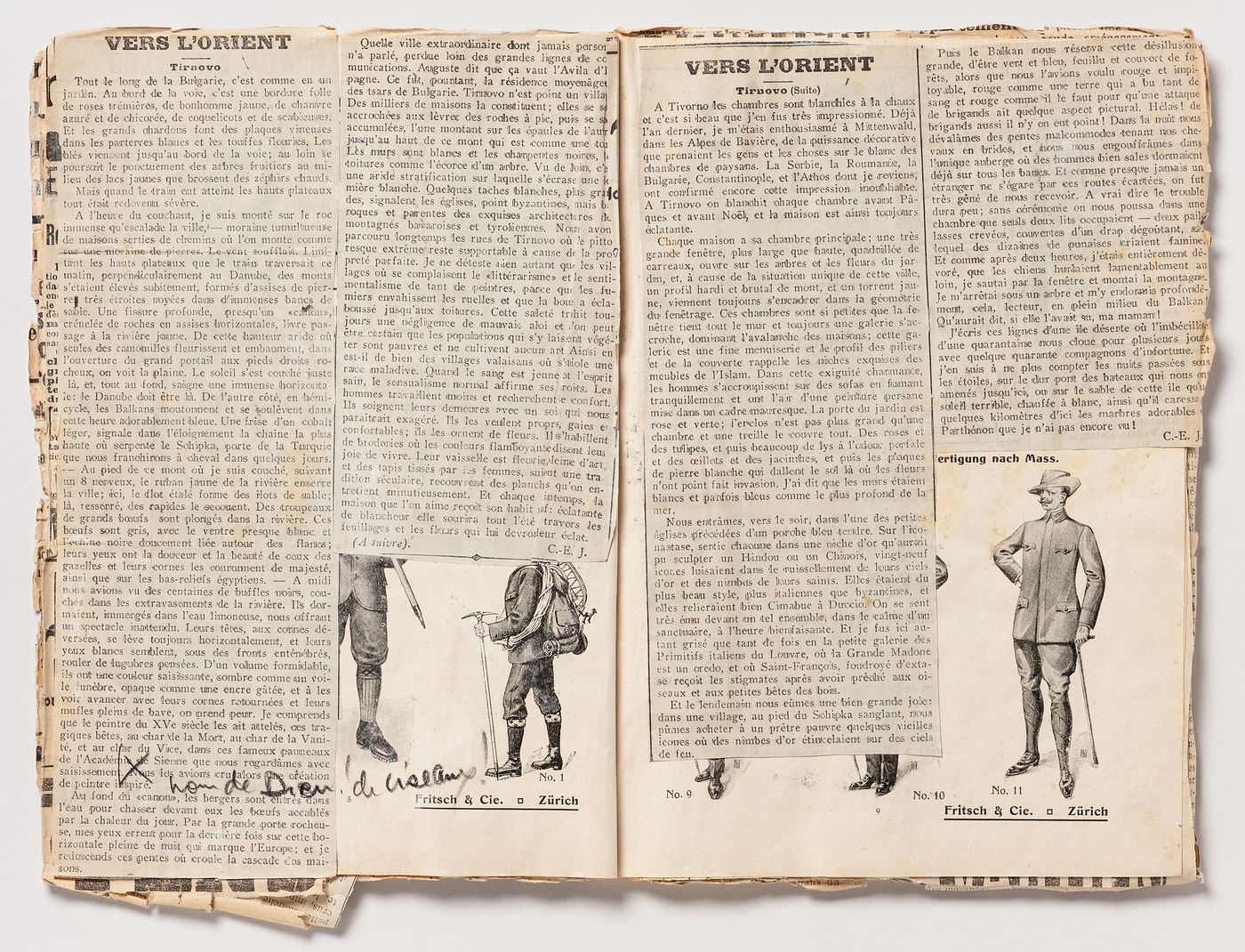 Pages from a maquette containing a collection of published newspaper articles written by Charles-Édouard Jeanneret during a voyage to the Orient