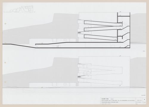 Section and elevation for C. Cultural e Audit. para a Fundação Iberê  Camargo [Iberê  Camargo Foundation Museum], Porto Alegre, Brazil