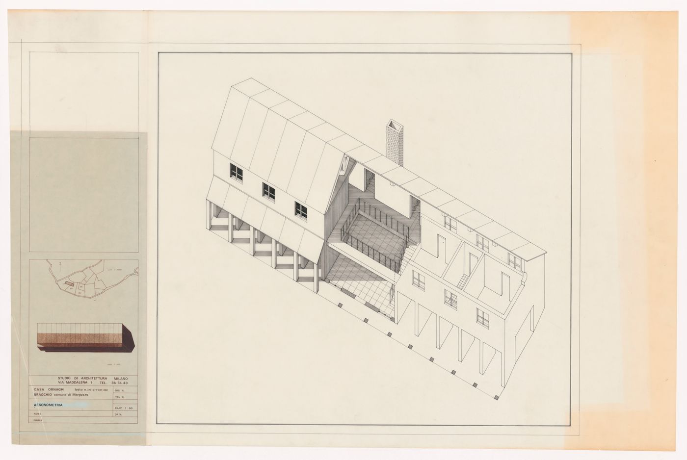 Sectional axonometric for Casa Ornaghi, Bracchio, Italy