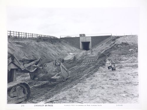 View of Windmill Hill accommodation road, looking north, during construction of the Swanley Bypass, England