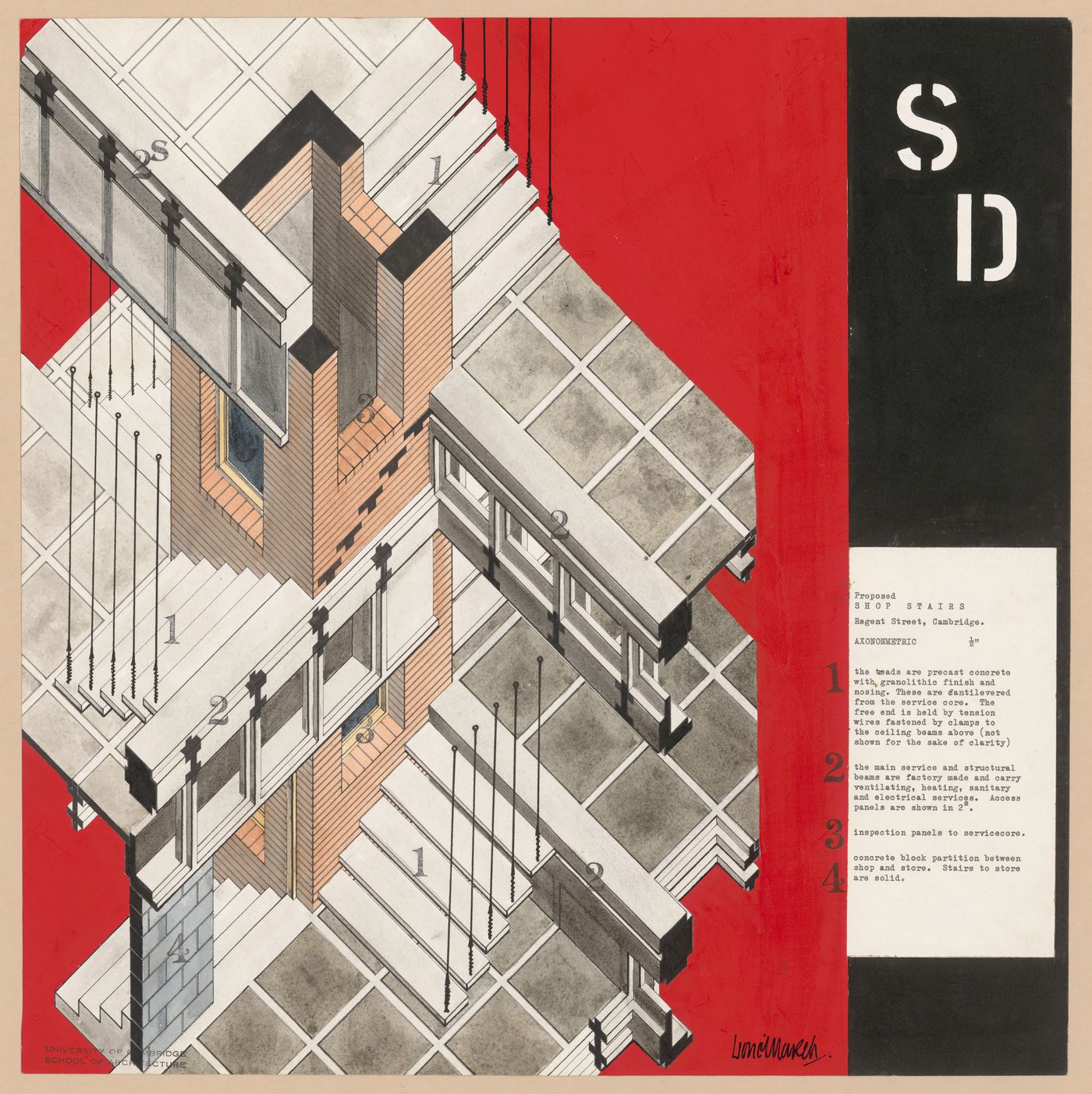 Isometric of Cambridge shops, University of Cambridge, England