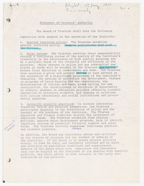 Statement of IAUS Trustees Authority