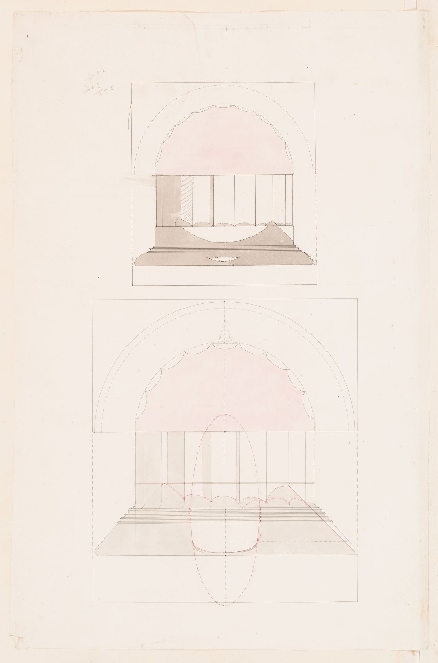 Elevations and plans of two Doric capitals