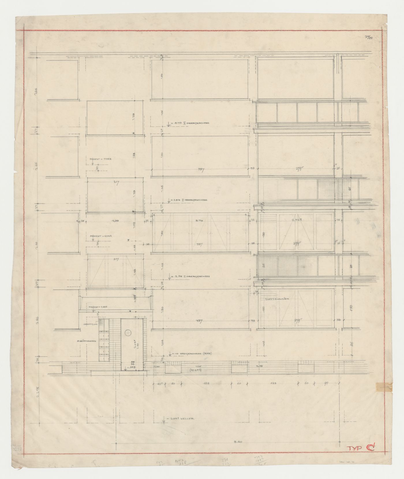 Elevation for a type C housing unit, Hellerhof Housing Estate, Frankfurt am Main, Germany