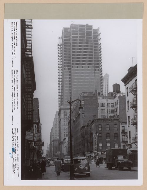 Seagram building under construction, 375 Park avenue, New York, N.Y., west view
