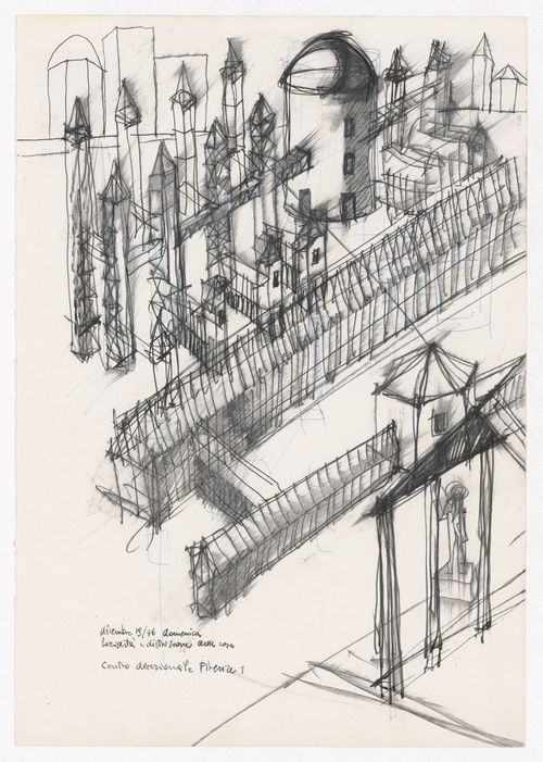Sketch axonometric and sketch elevation for Centro Direzionale, Florence