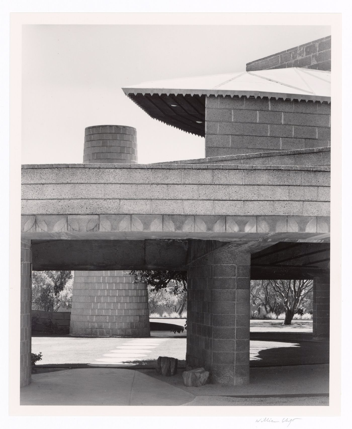 Chimney through courtyard, from the series The David and Gladys Wright House