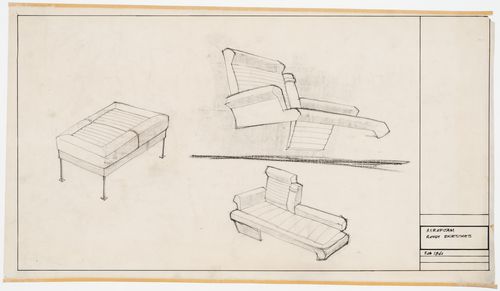 Conceptual sketches for combined, adjustable armchair/divan and ottoman for Aerofoam Ltd.