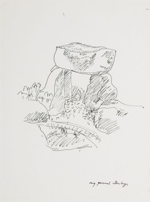 Perspective sketch of a sculpture in the garden of Erickson's Vancouver residence.